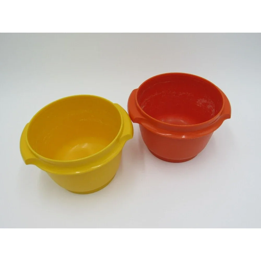 Tupperware Servalier 886 Orange Yellow Harvest Bowls Vintage 70s Retro Soup Cup